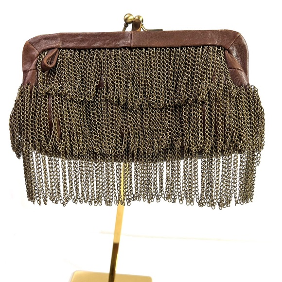 Monserat De Lucca Handbags - Monserat De Lucca Chain Fringe Leather Clutch Brown